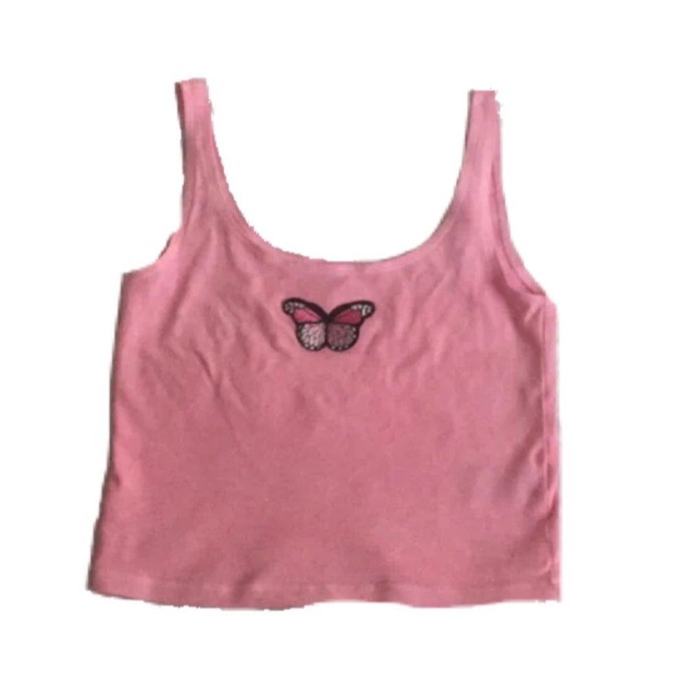 ⚠️Pink butterfly tank top crop peach color - Picture 1 of 2